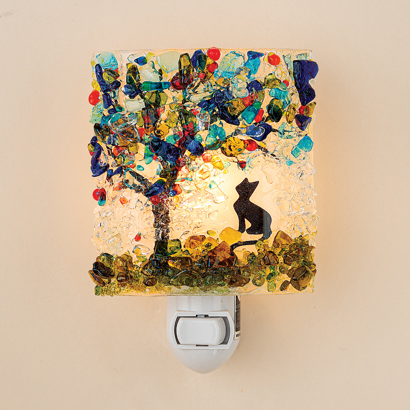 Recycled Glass Confetti Tree & Cat Nightlight
