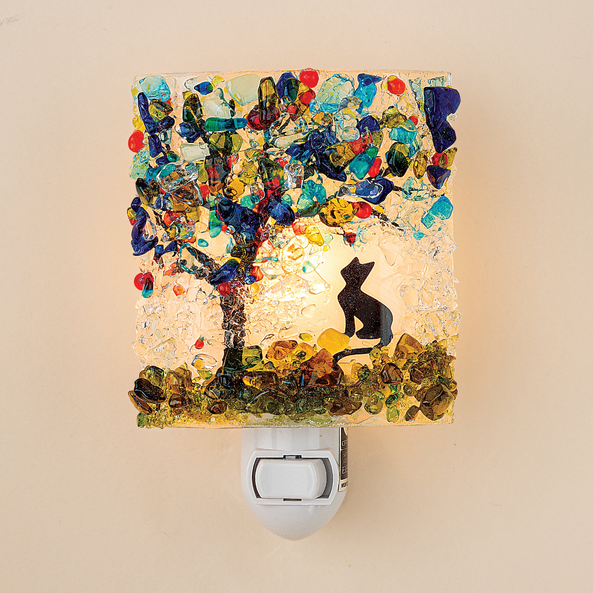 Recycled Glass Confetti Tree & Cat Nightlight