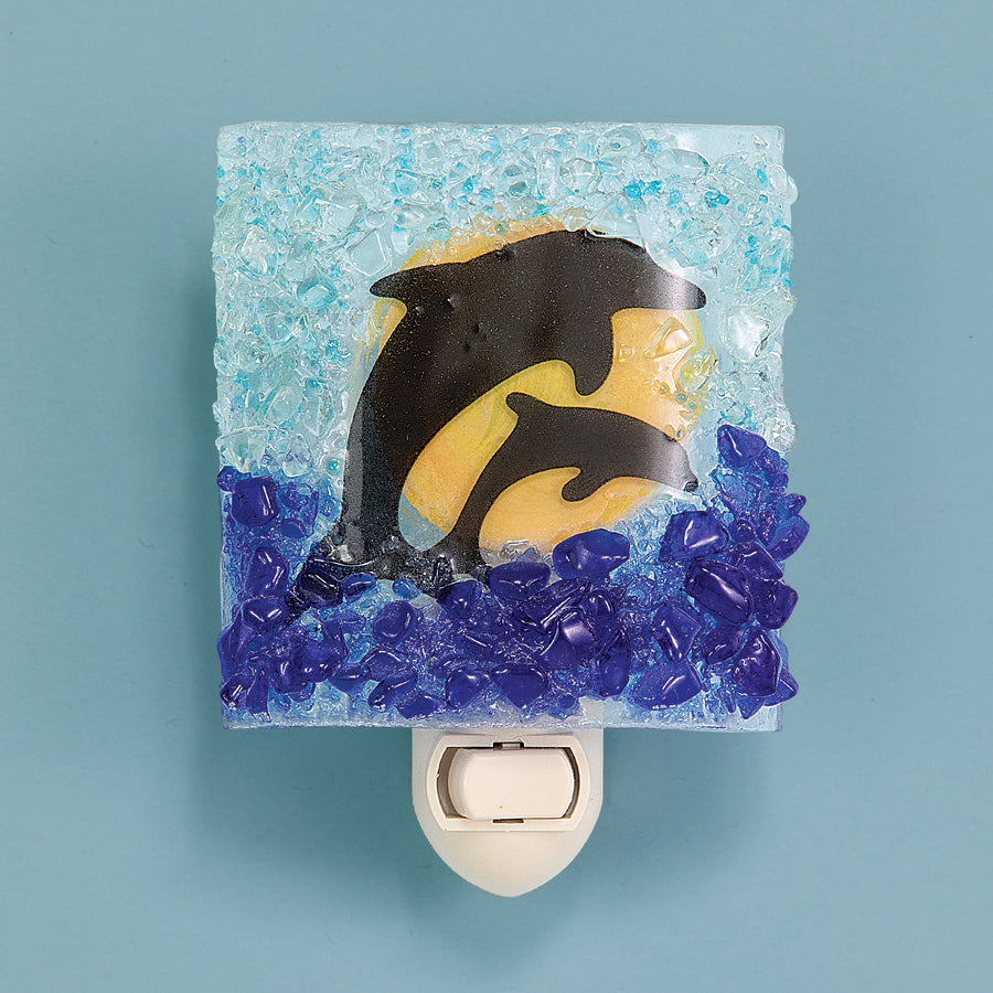 Recycled Glass Diving Dolphins Nightlight