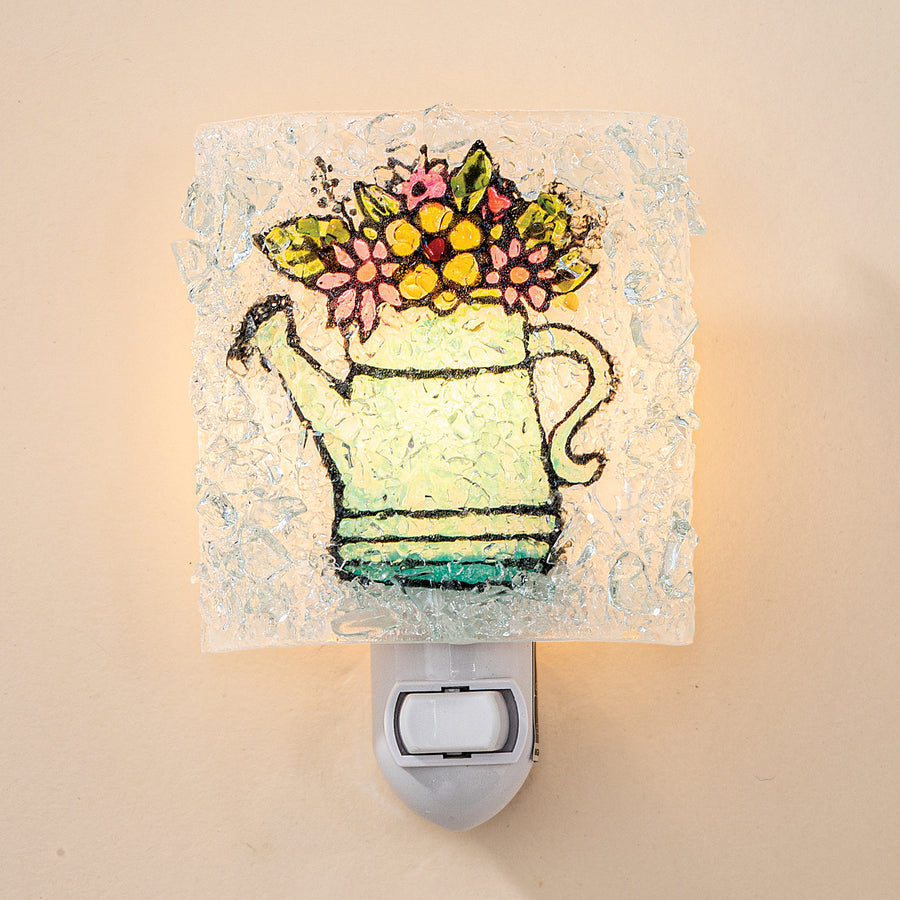 Recycled Glass Floral Watering Can Nightlight