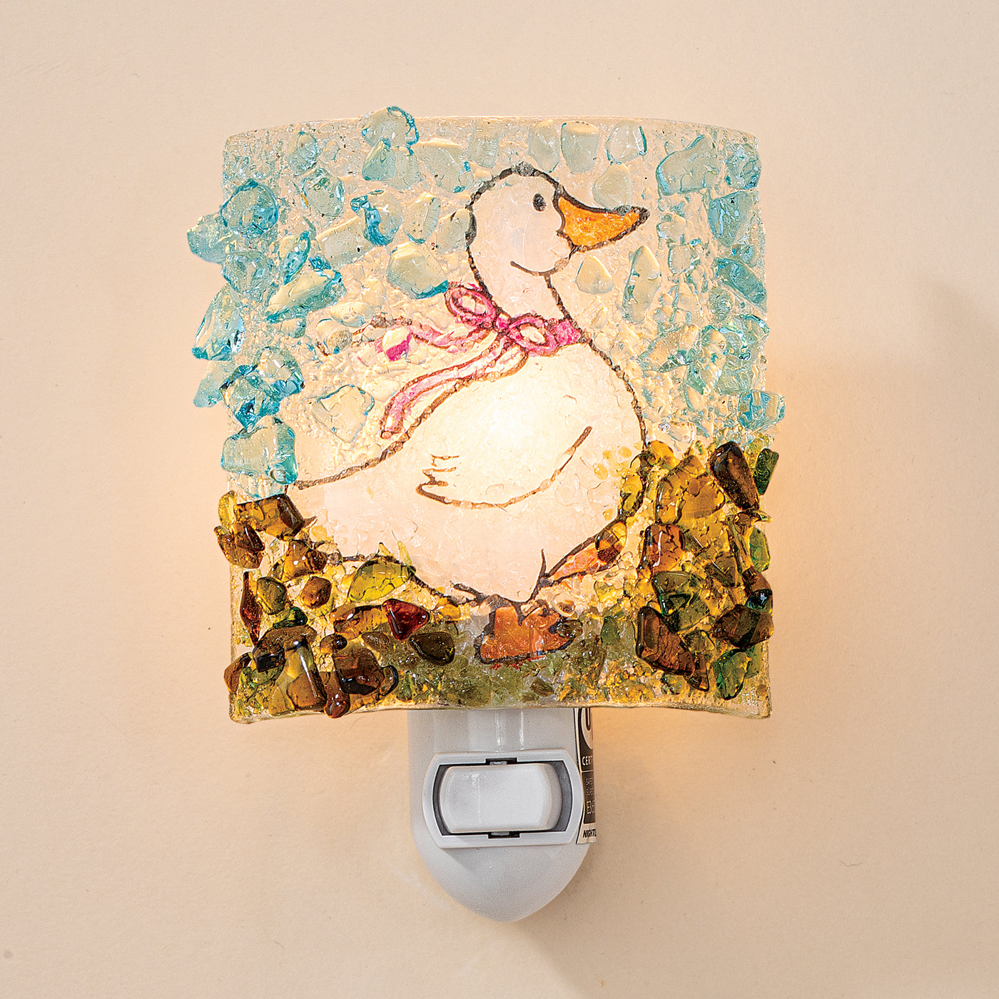 Recycled Glass Goose with a Bow Nightlight