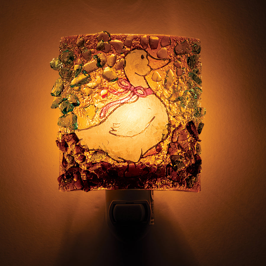 Recycled Glass Goose with a Bow Nightlight