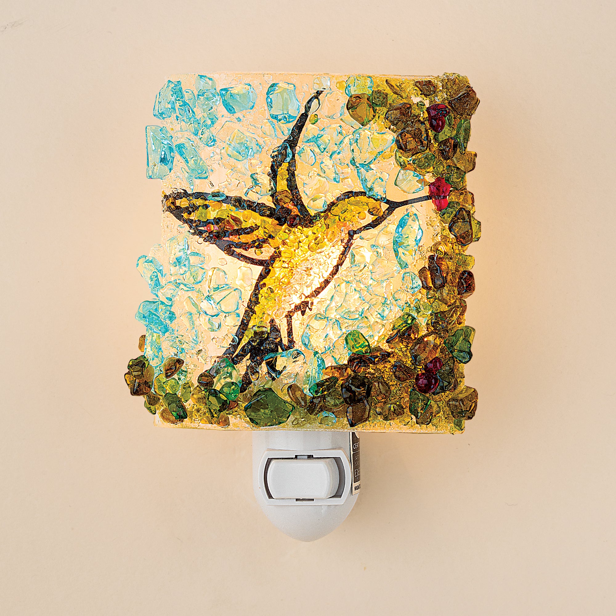 Recycled Glass Green & Gold Hummingbird Nightlight