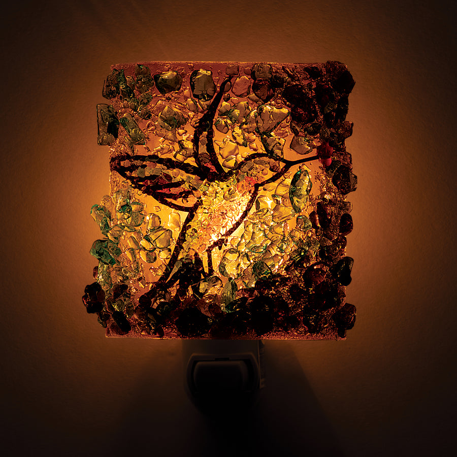 Recycled Glass Green & Gold Hummingbird Nightlight