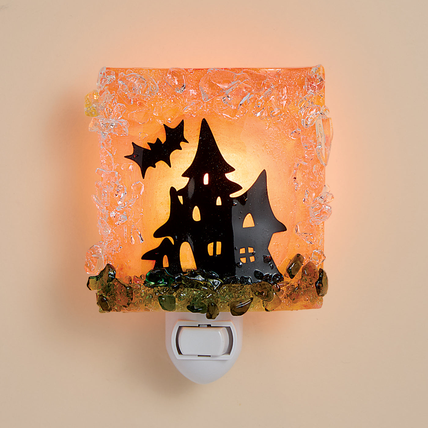 Recycled Glass Haunted House & Bat Nightlight