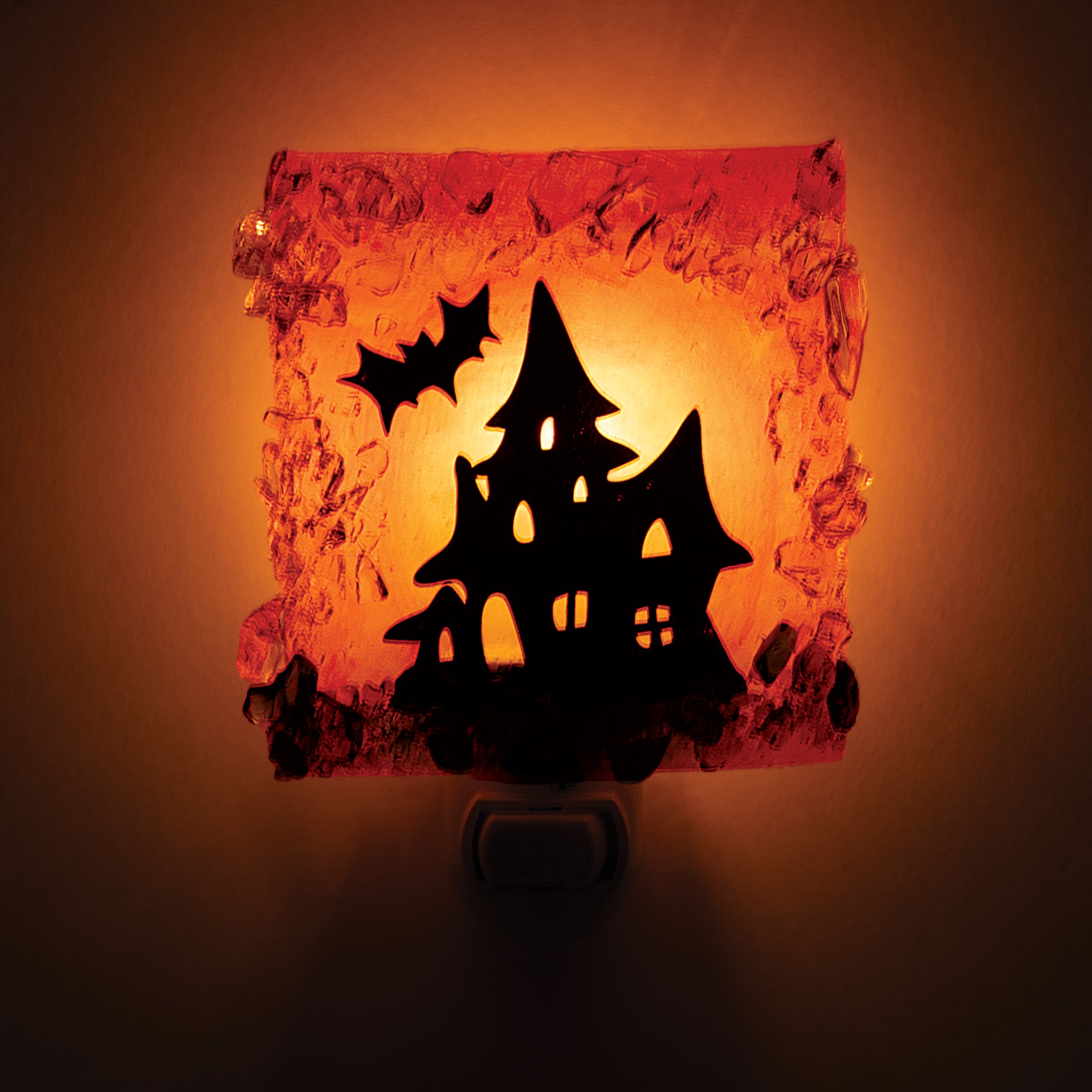 Recycled Glass Haunted House & Bat Nightlight