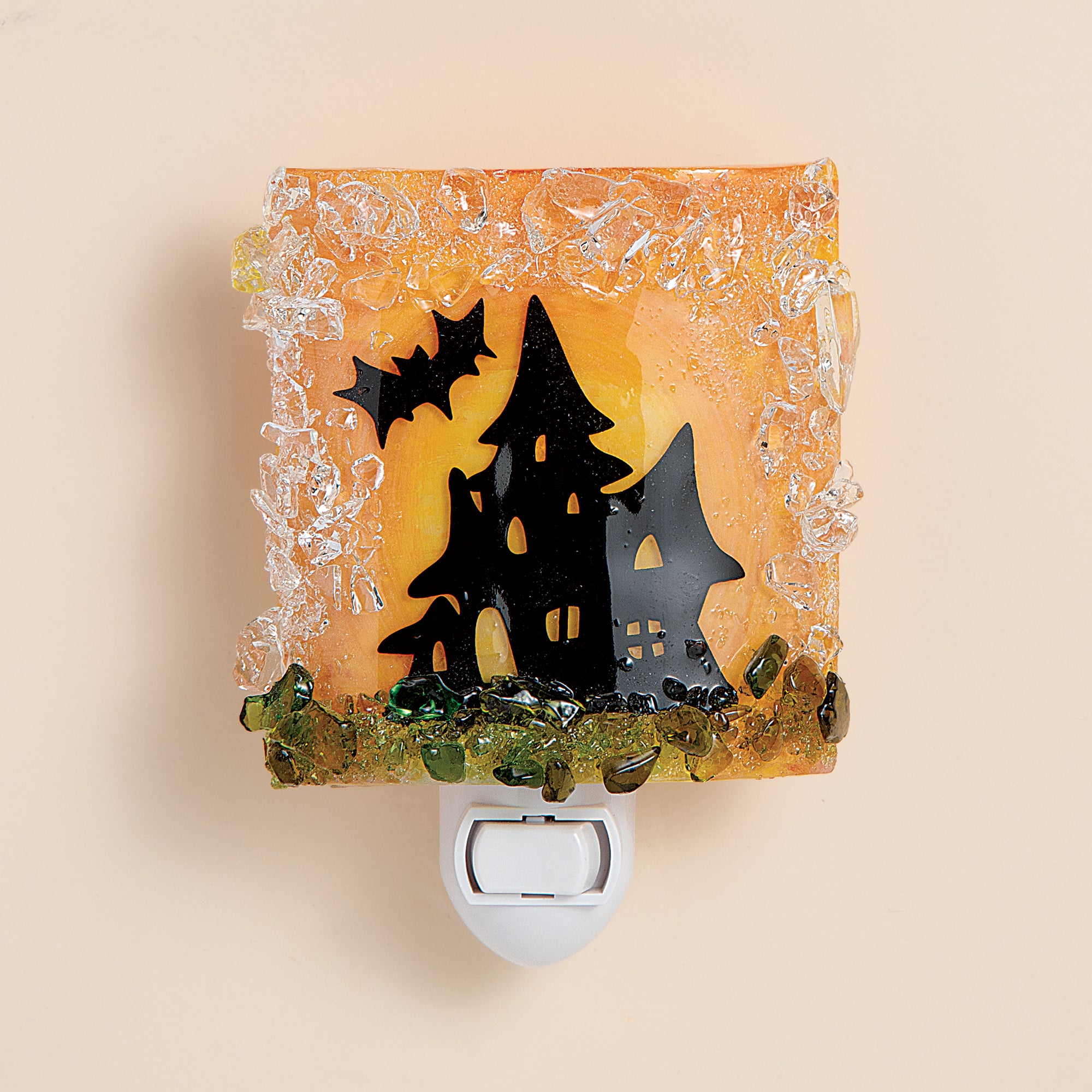 Recycled Glass Haunted House & Bat Nightlight