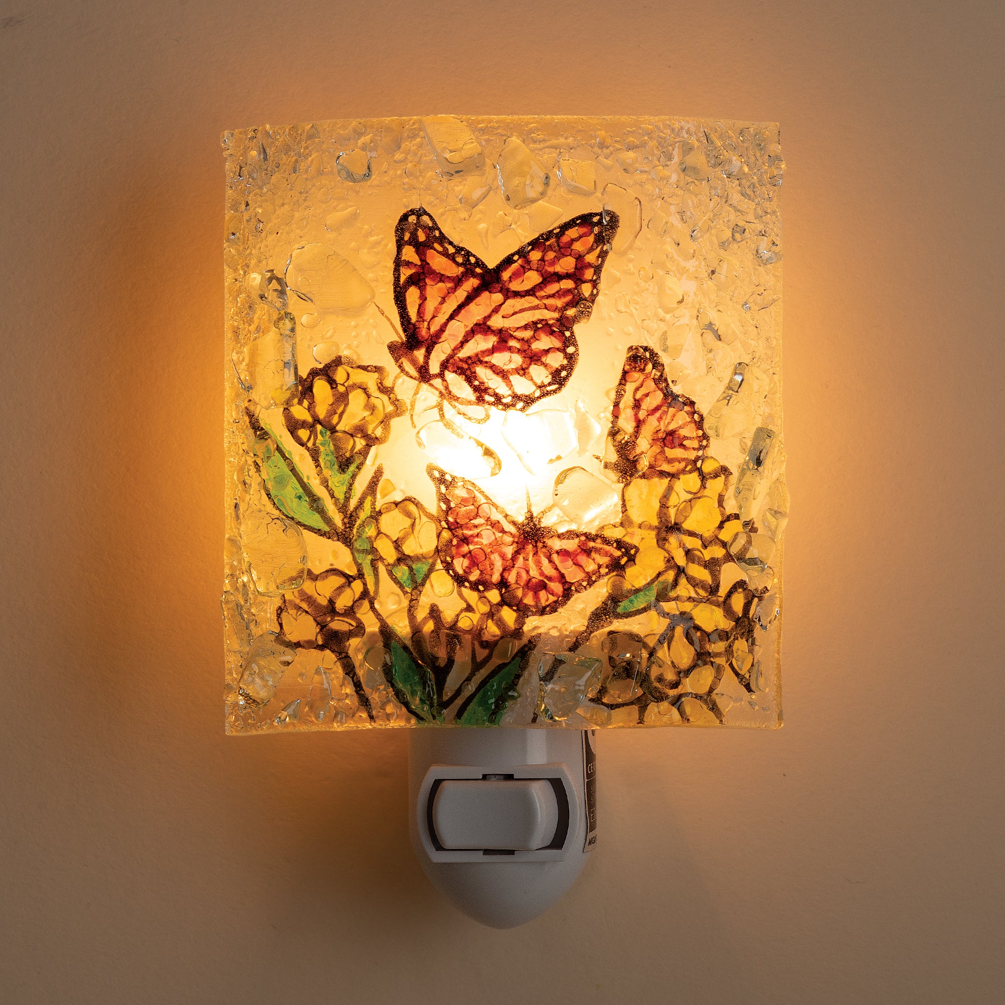 Recycled Glass Butterflies & Flowers Nightlight