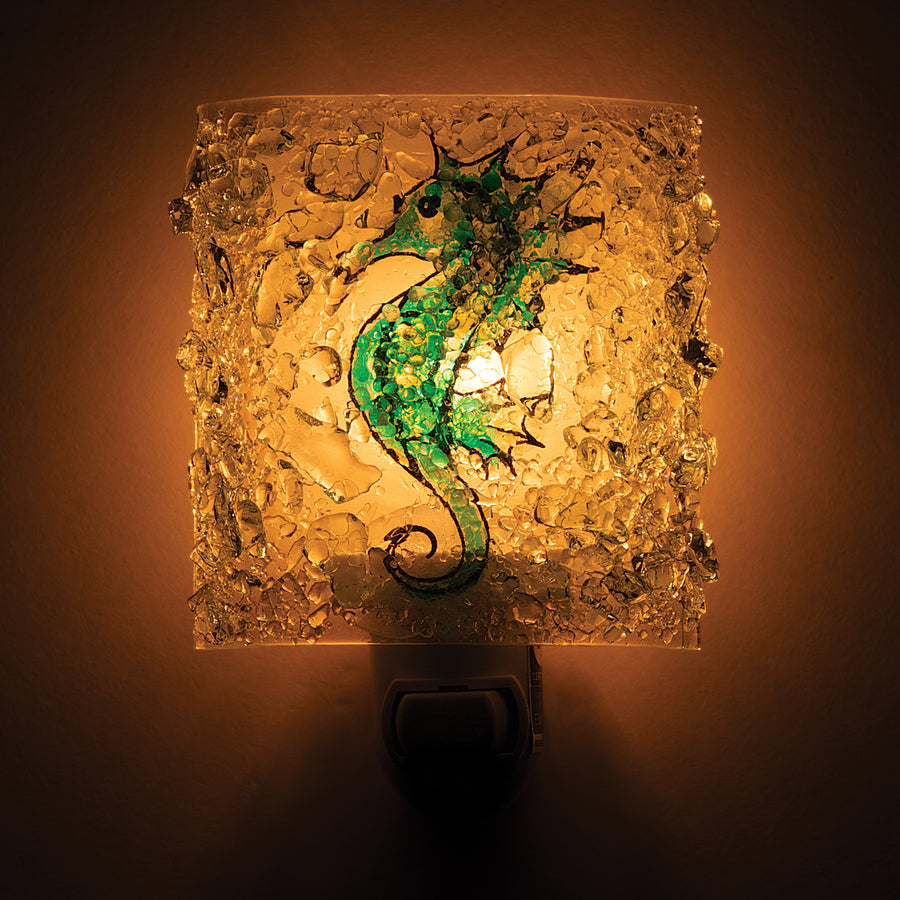 Recycled Glass Green Seahorse Nightlight