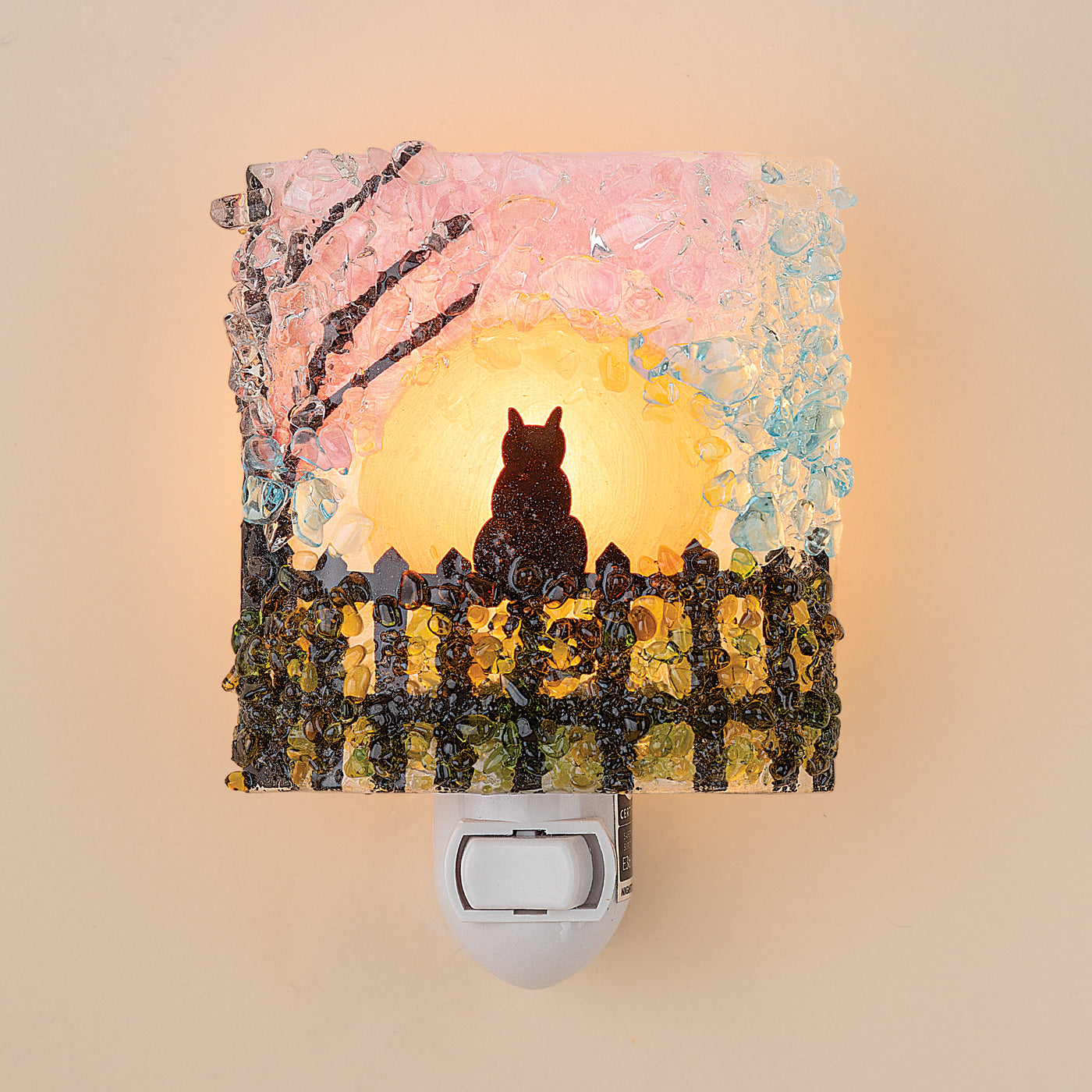 Recycled Glass Black Cat on Fence Nightlight