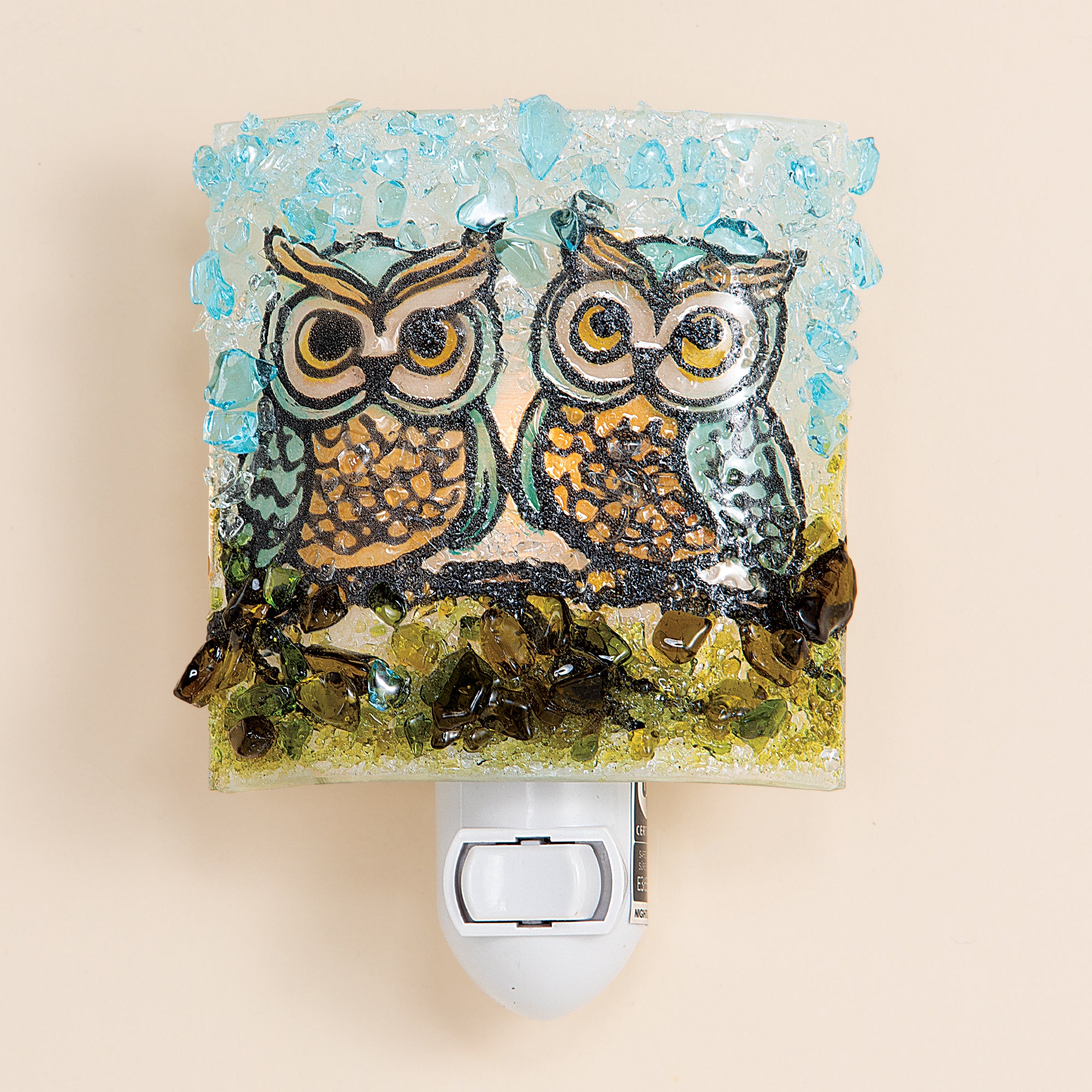 Recycled Glass Owl Siblings Nightlight