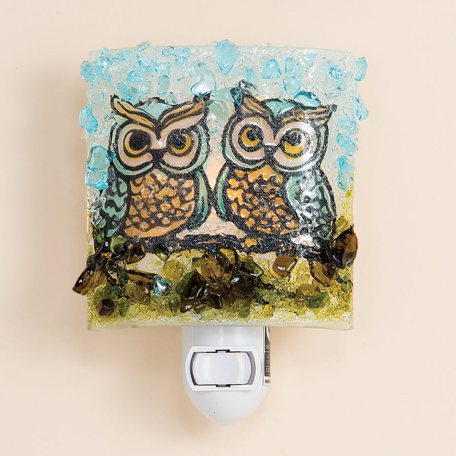 Recycled Glass Owl Siblings Nightlight (Preorder)