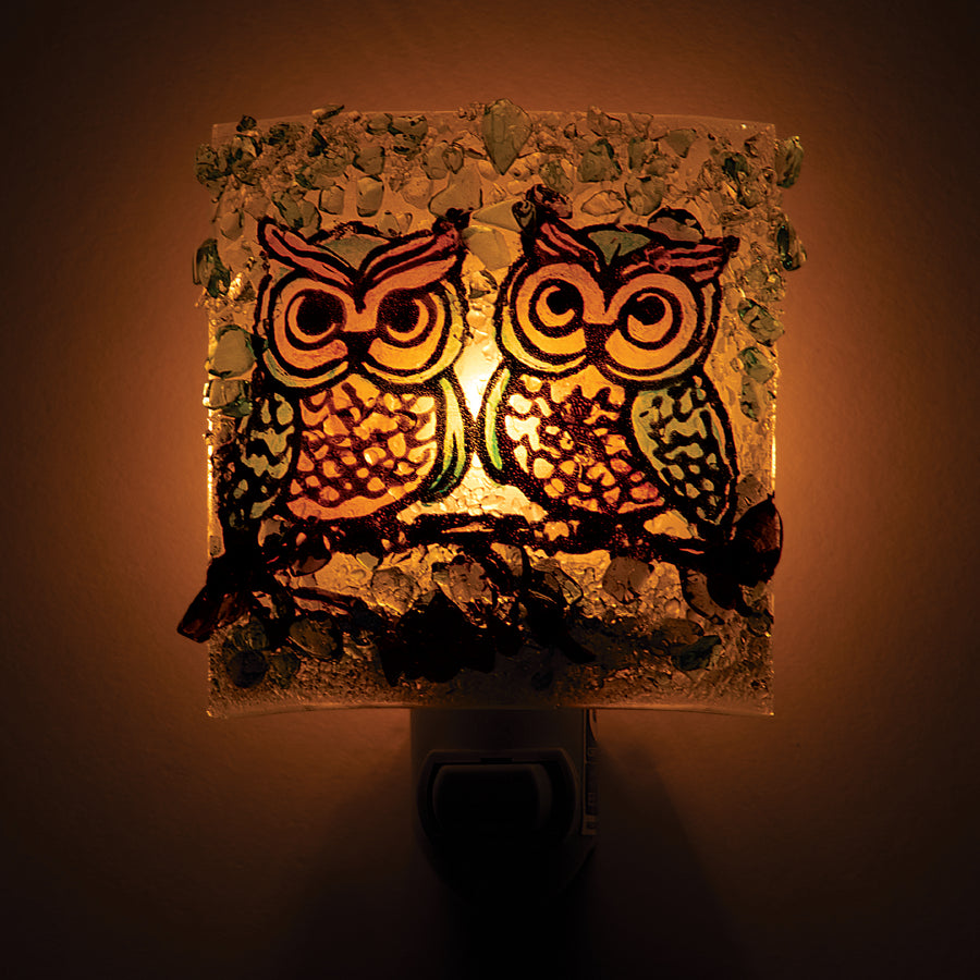 Recycled Glass Owl Siblings Nightlight (Preorder)
