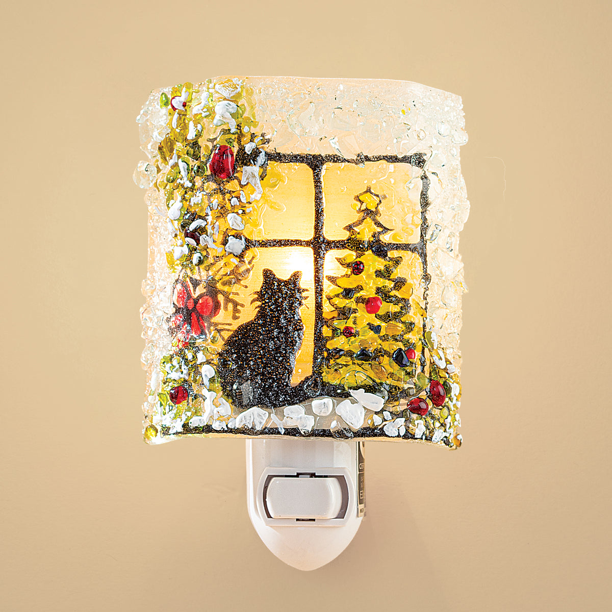 Recycled Glass Christmas Eve Cat Nightlight (Preorder)