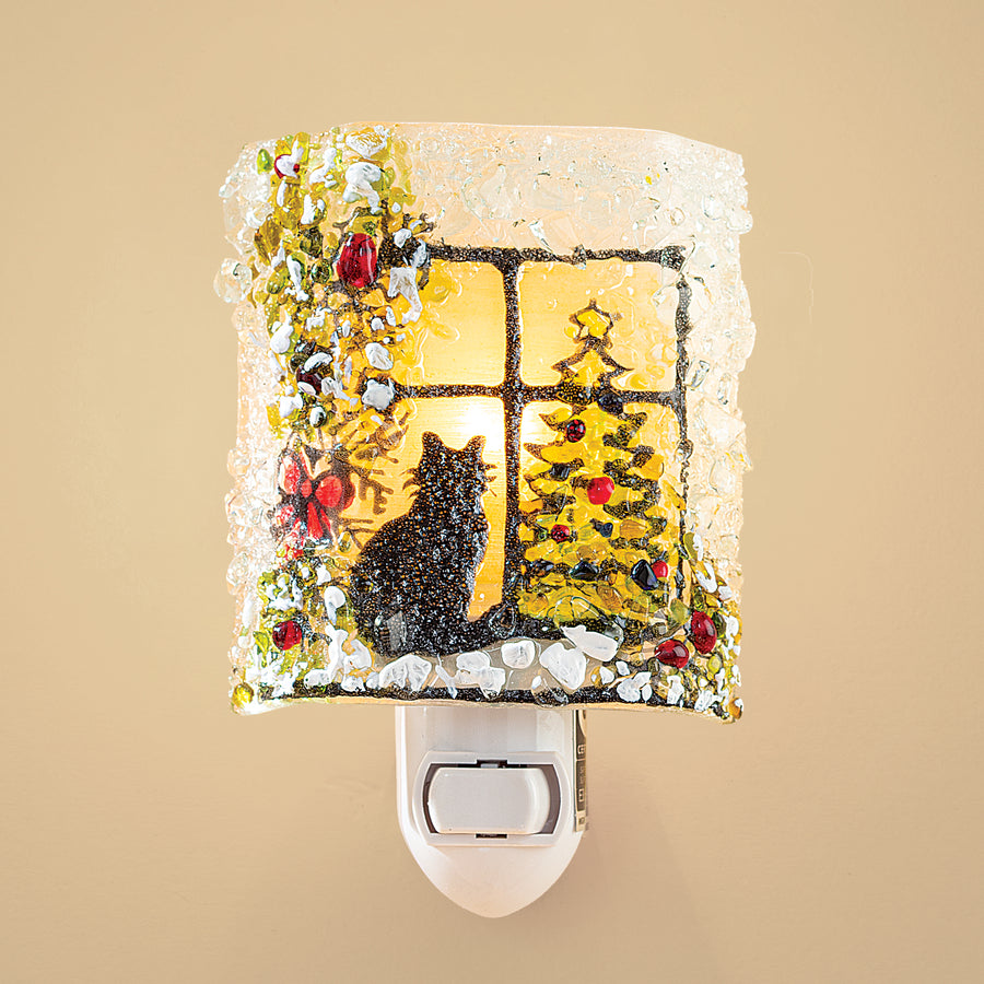 Recycled Glass Christmas Eve Cat Nightlight