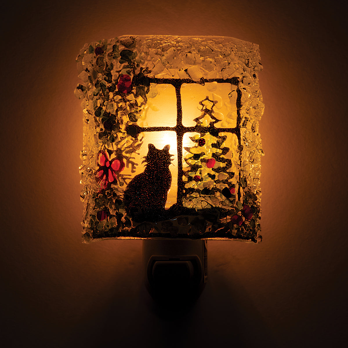Recycled Glass Christmas Eve Cat Nightlight (Preorder)