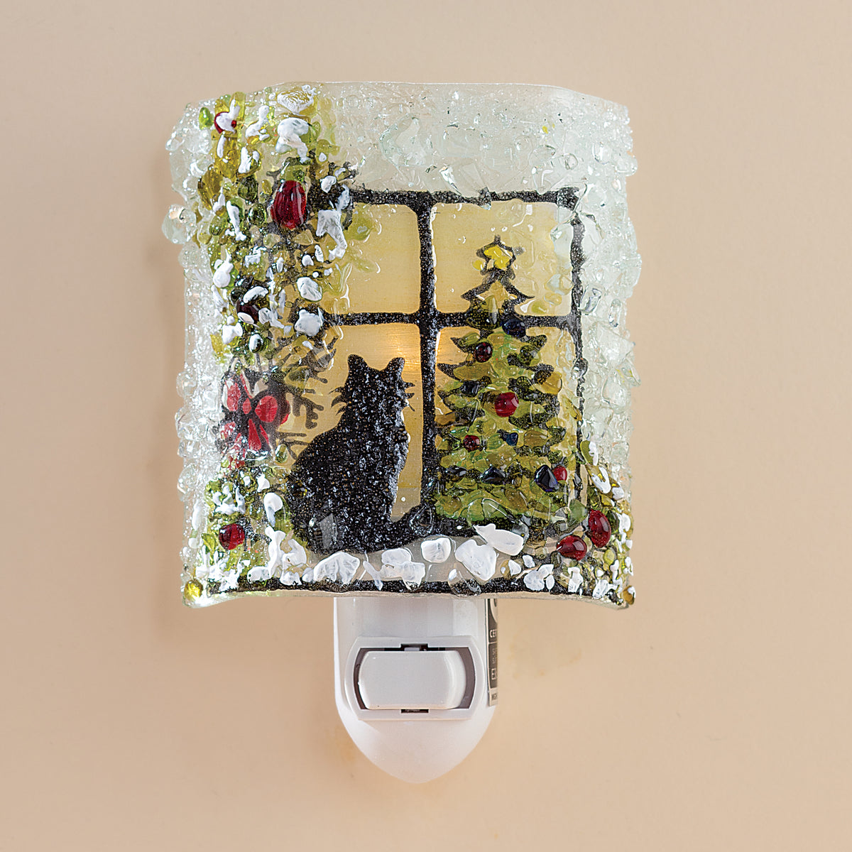 Recycled Glass Christmas Eve Cat Nightlight (Preorder)