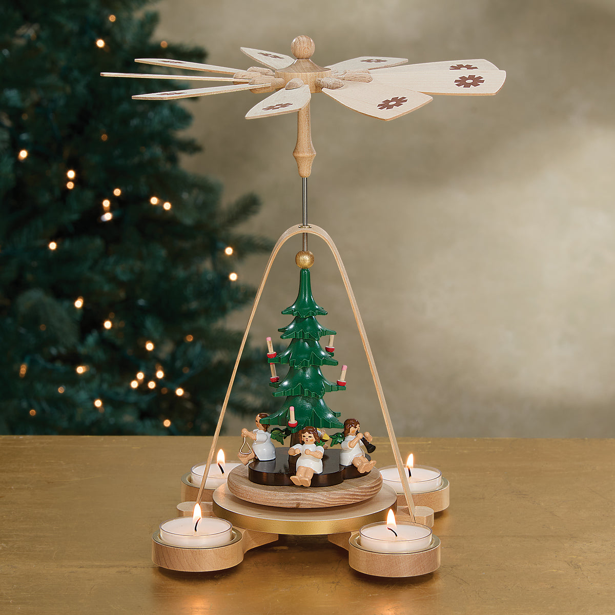 Wooden Christmas Tree & Angels Pyramid