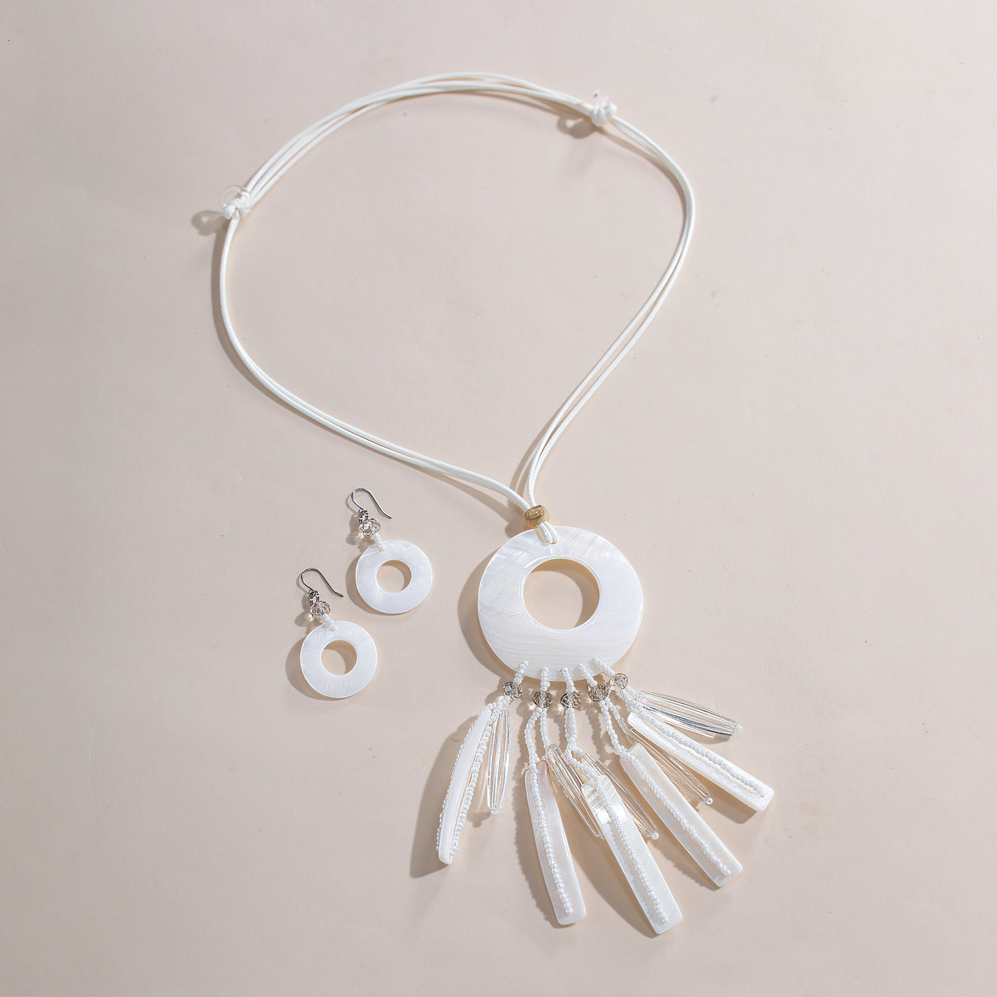 Fringed Kabibi Shell Necklace & Earrings Set (Preorder)