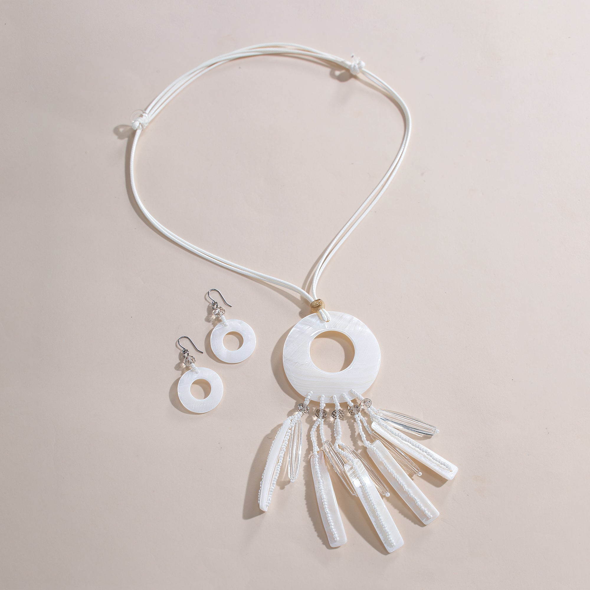 Fringed Kabibi Shell Necklace & Earrings Set (Preorder)