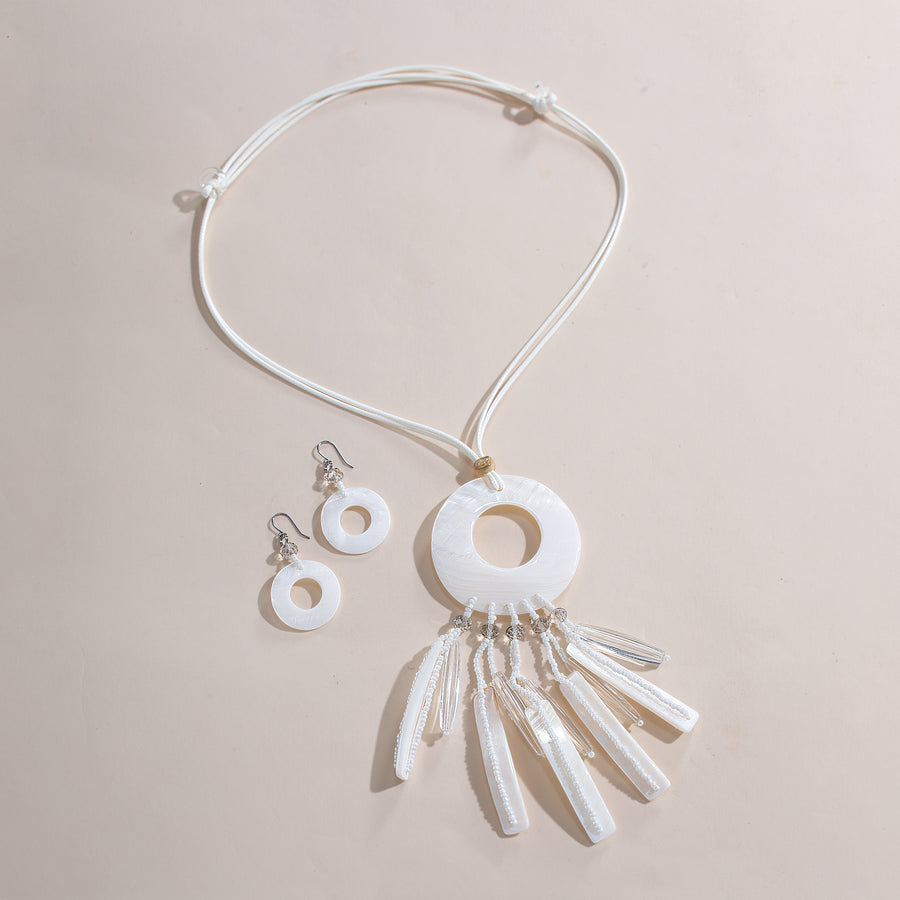 Fringed Kabibi Shell Necklace & Earrings Set (Preorder)