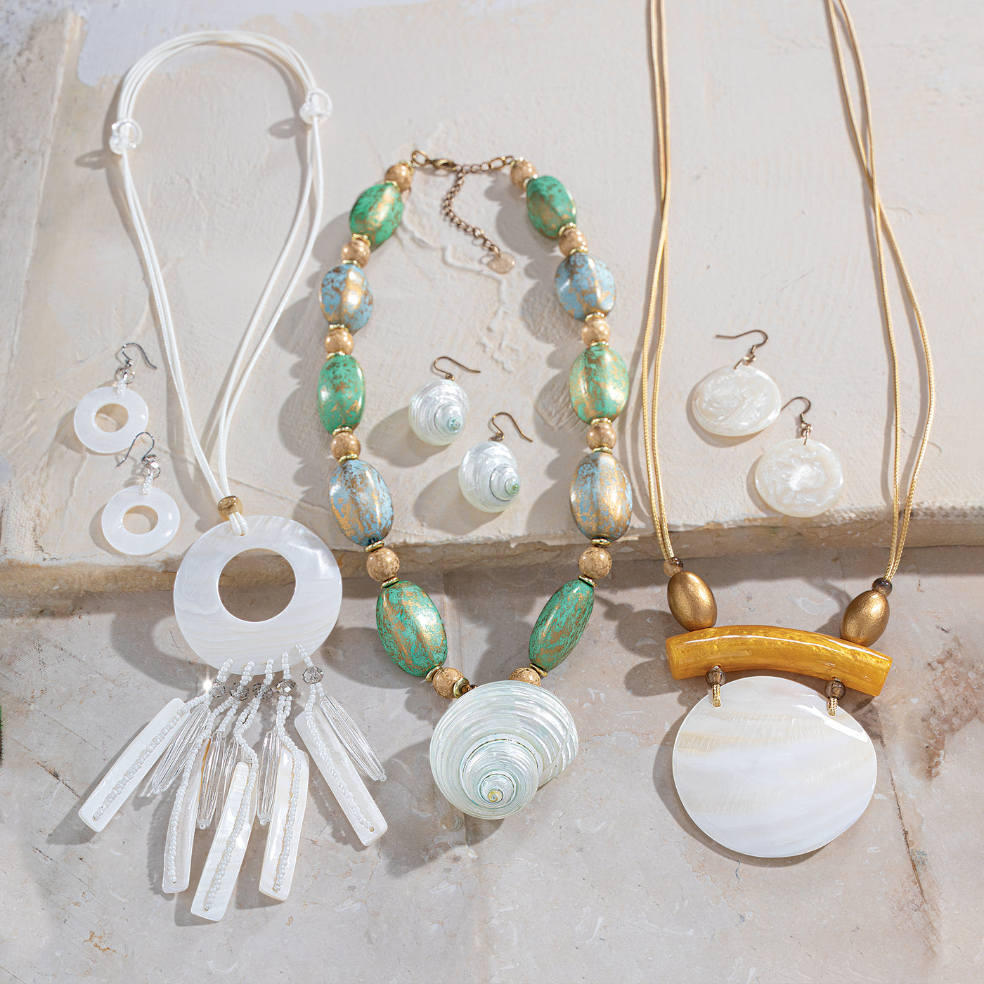 Fringed Kabibi Shell Necklace & Earrings Set (Preorder)