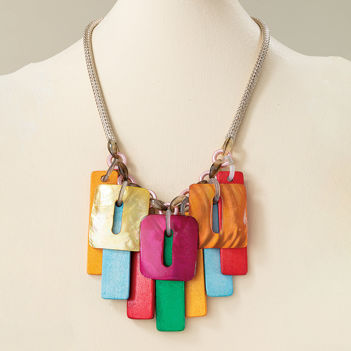 Multicolored Painted Seashell Statement Necklace