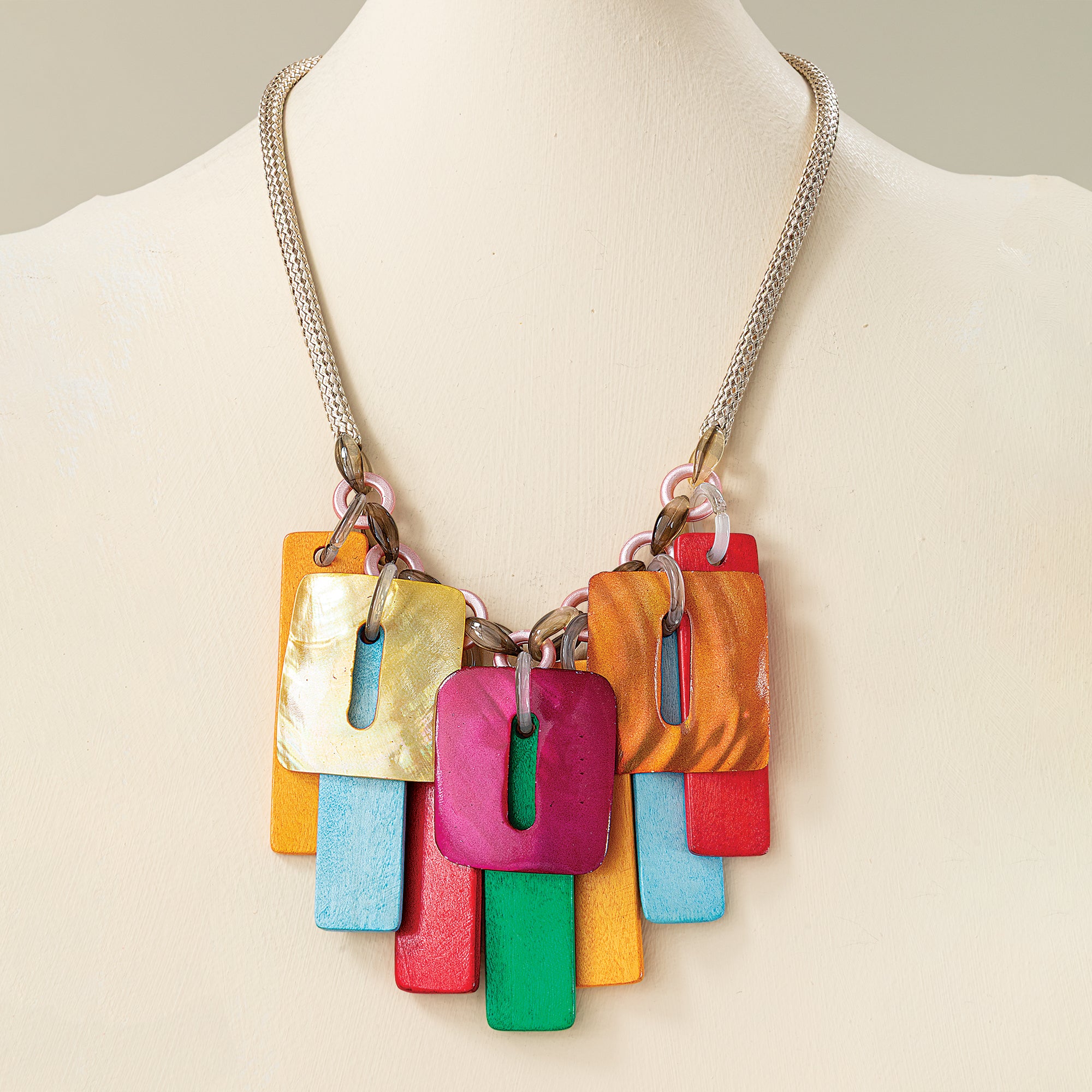Multicolored Painted Seashell Statement Necklace