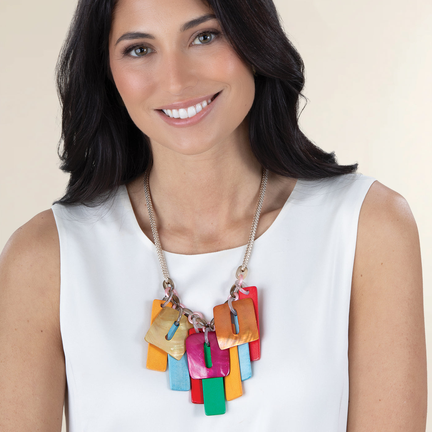 Multicolored Painted Seashell Statement Necklace