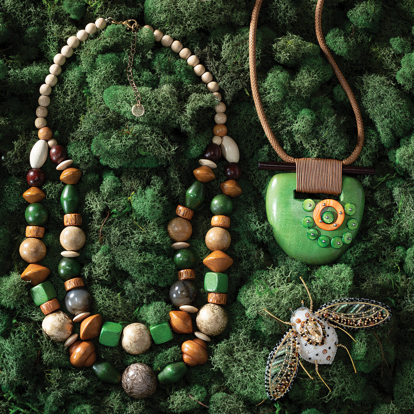 Marvelous Moss Double Strand Wood Bead Necklace (Preorder)