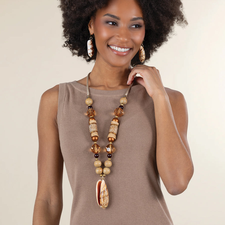 Sigay Shell Long Pendant Necklace & Earrings Set