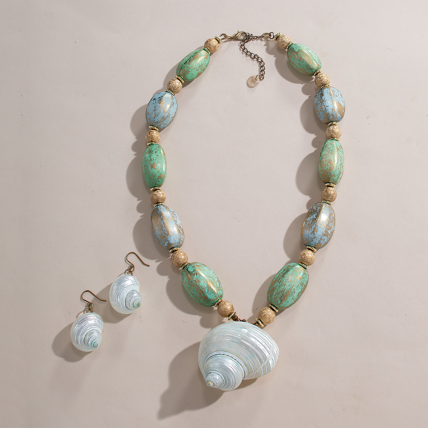 Aqua Hues Shell Necklace & Earrings Set (Preorder)