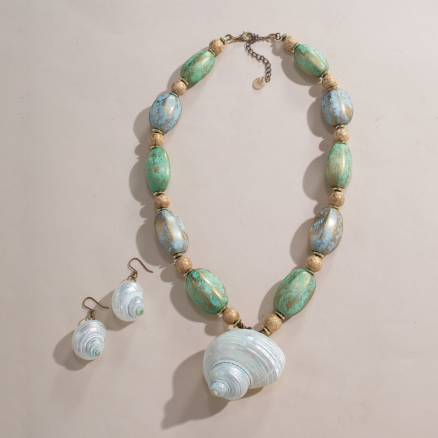 Aqua Hues Shell Necklace & Earrings Set (Preorder)