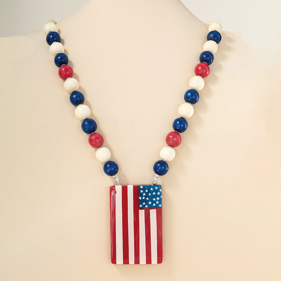 Flags & Fancy Wood Necklace
