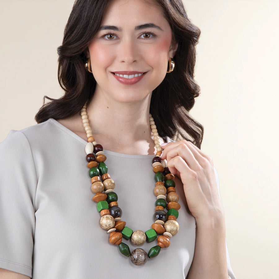 Marvelous Moss Double Strand Wood Bead Necklace (Preorder)