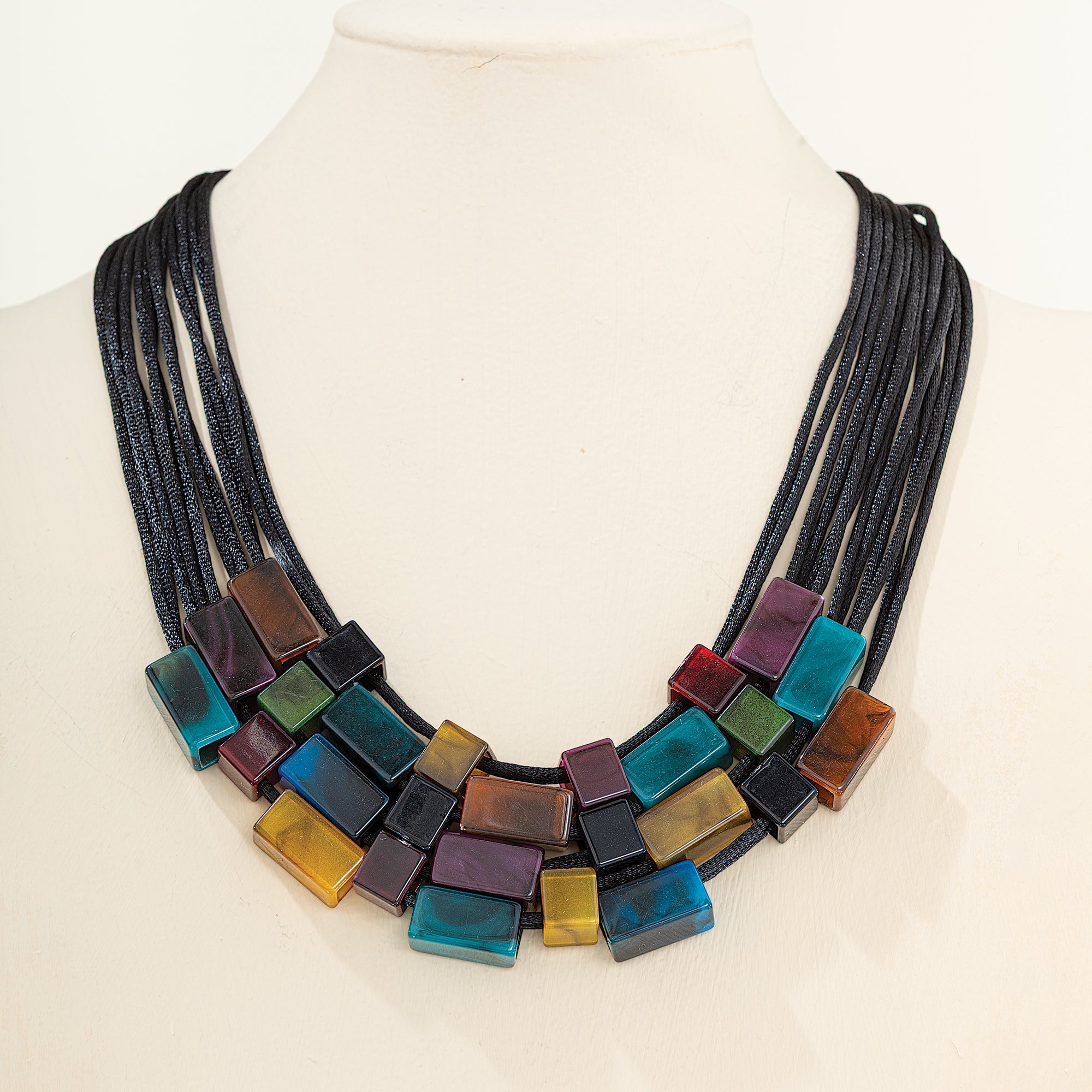 Peacock Hues Multi-Strand Statement Necklace