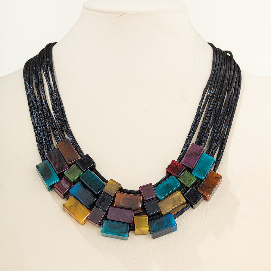 Peacock Hues Multi-Strand Statement Necklace