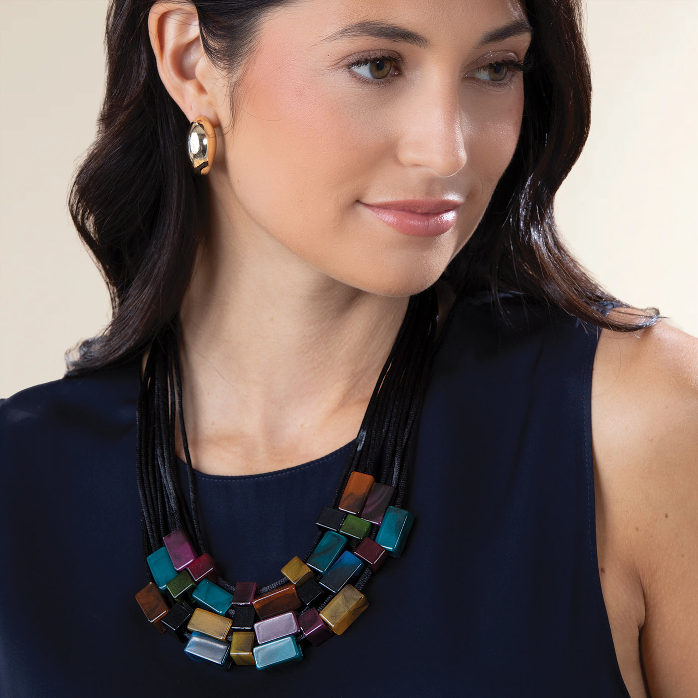 Peacock Hues Multi-Strand Statement Necklace
