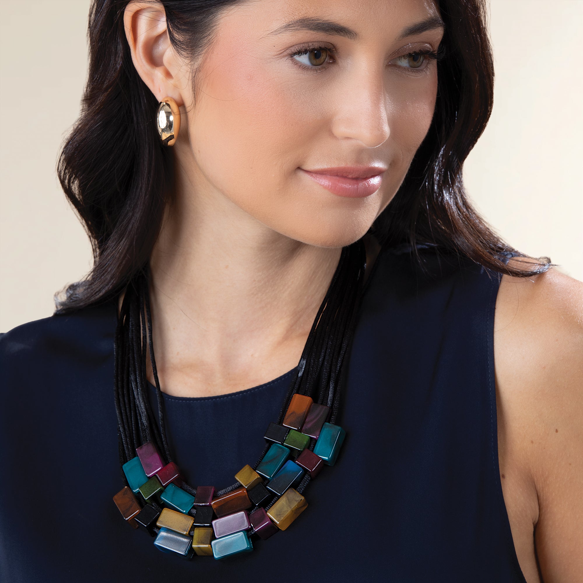 Peacock Hues Multi-Strand Statement Necklace
