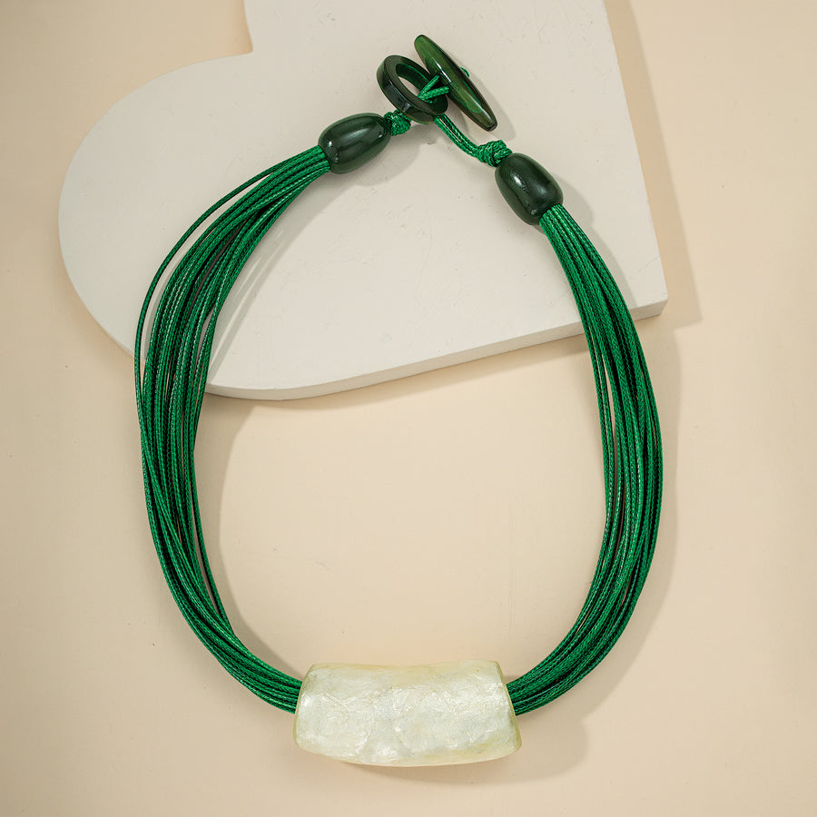 Captivating Capiz Shell Bar Green Corded Necklace