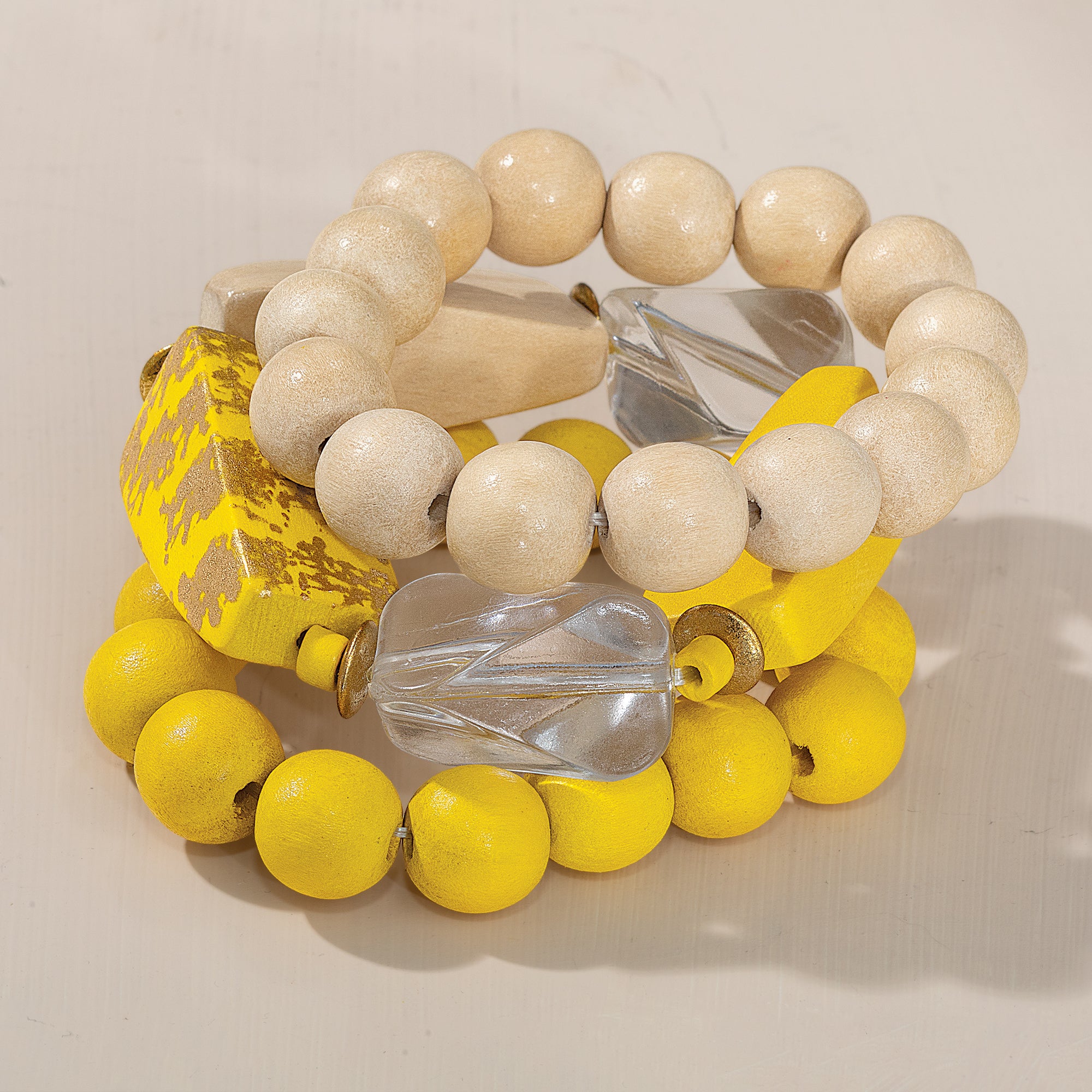 Hello Yellow Wood Bracelets, Set of 3