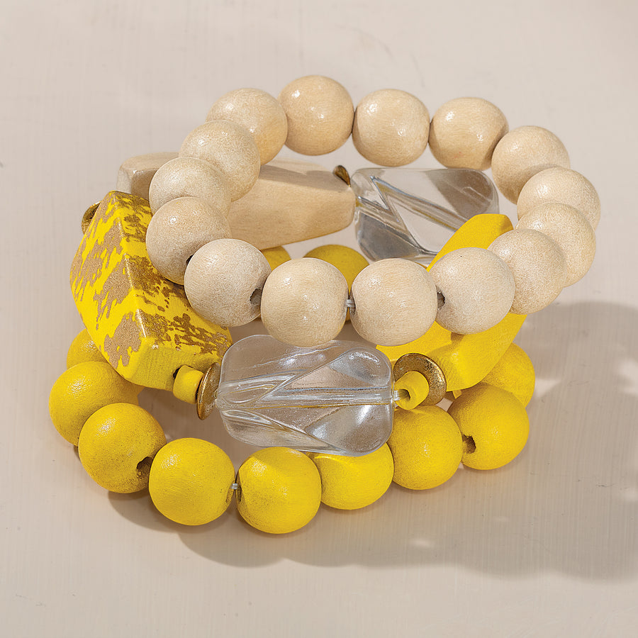 Hello Yellow Wood Bracelets, Set of 3