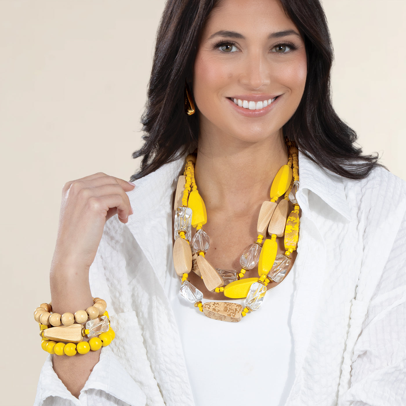 Hello Yellow Wood Multistrand Necklace