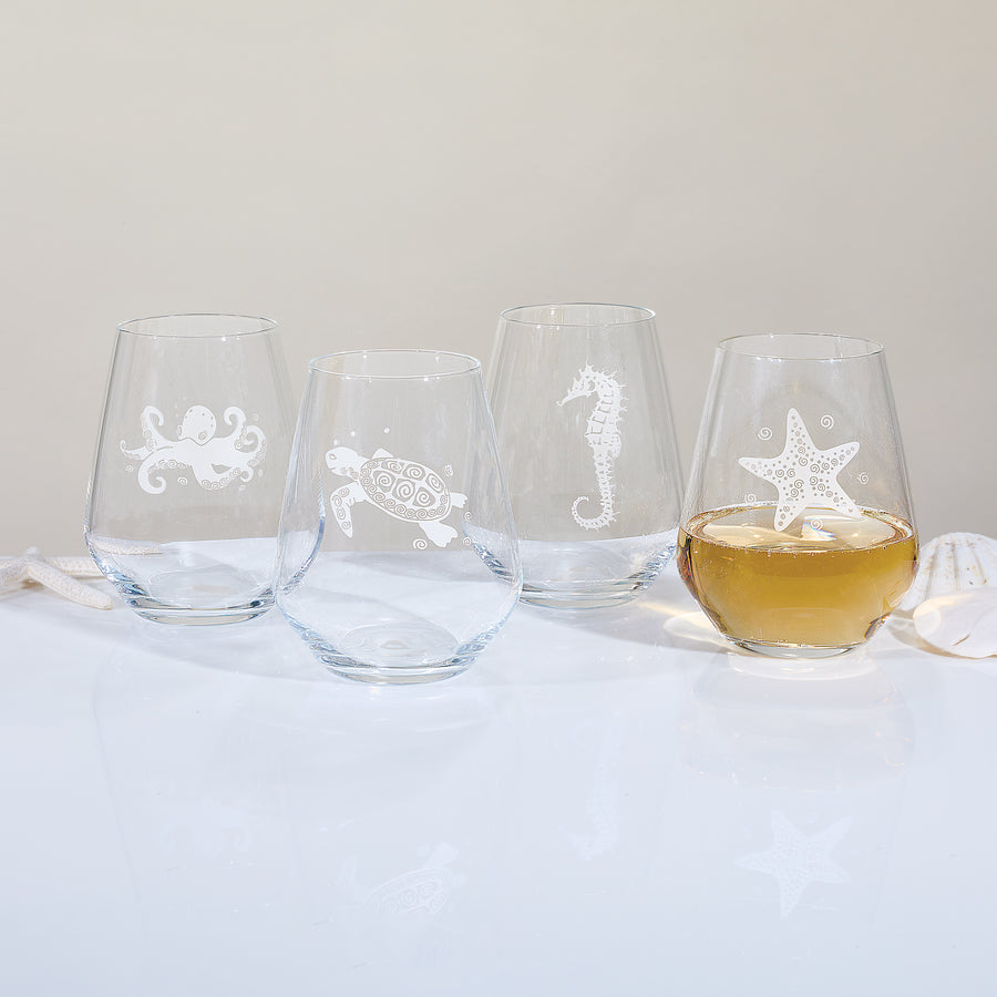 Sea Creatures Stemless Glasses Set Of 4