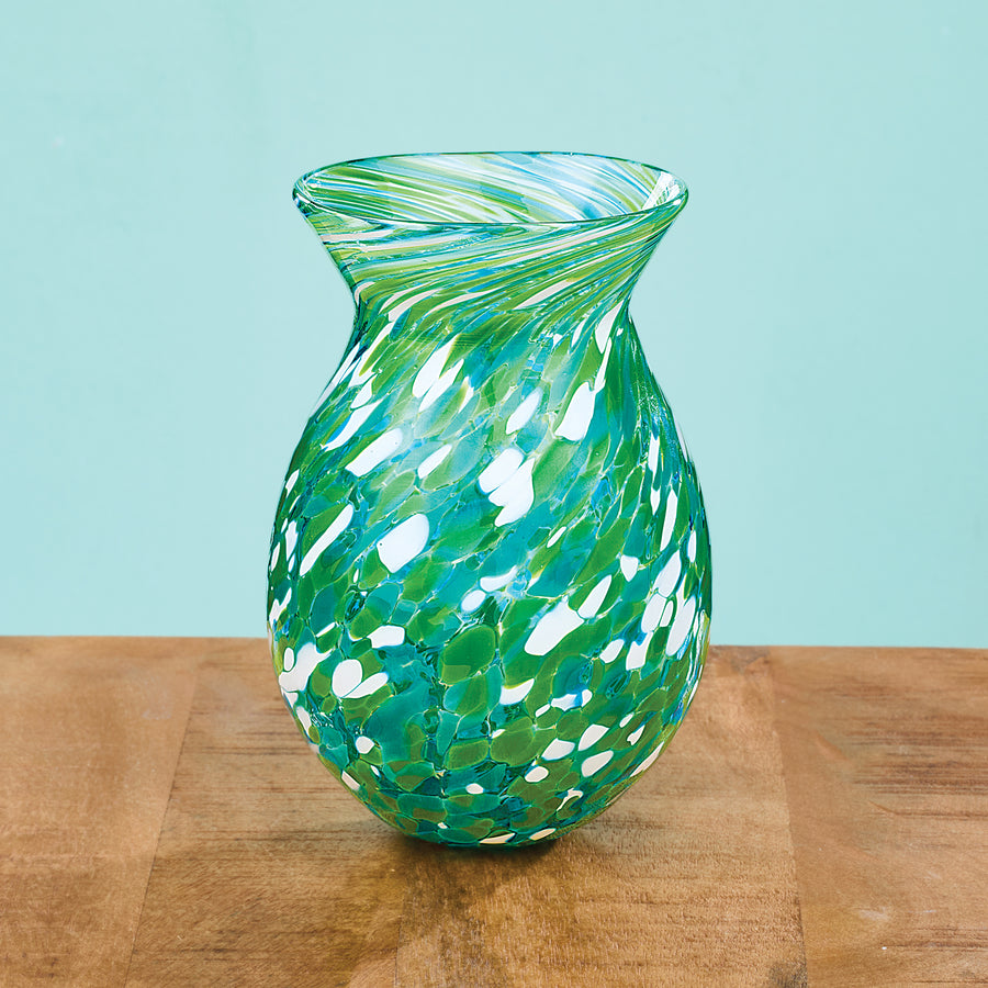 Hand-Blown Glass Green Speckled Mini Vase