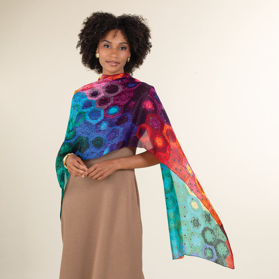 Rainbow Crochet Pattern Silk Scarf