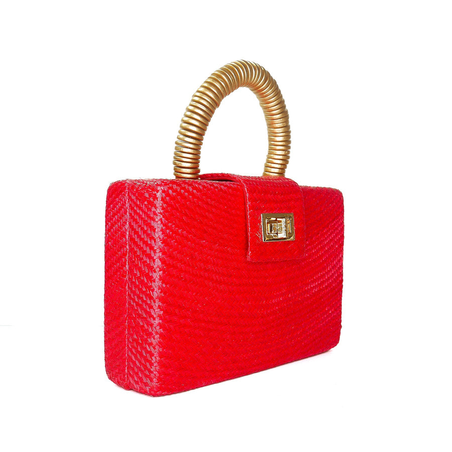Handwoven Red & Gold Woven Buntal Straw Clutch Bag, Gracie