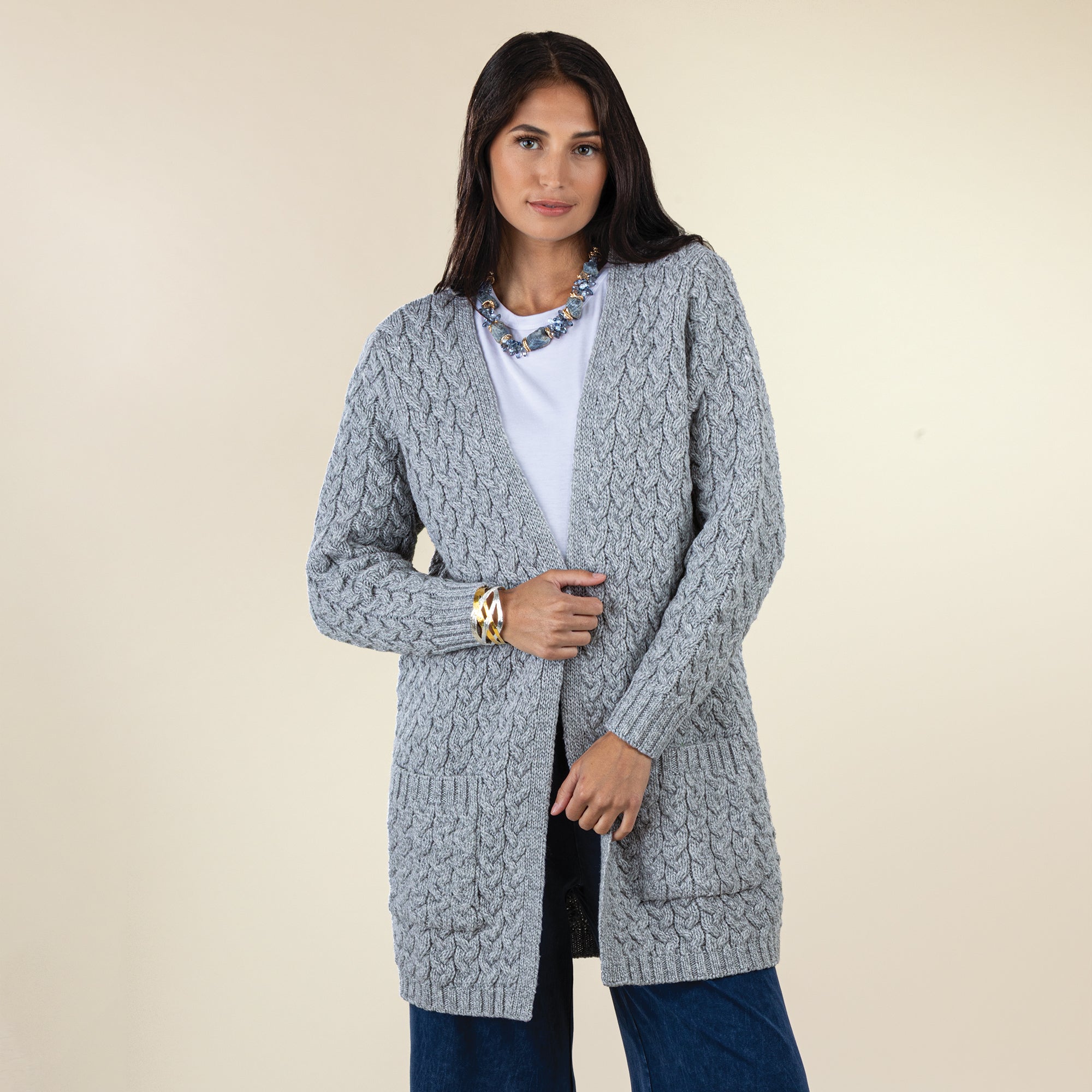 Soft Grey Merino Wool Open Cardigan