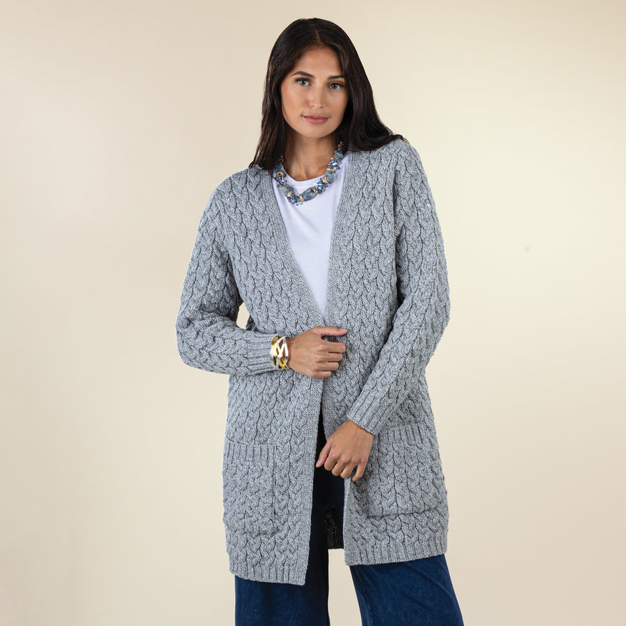 Soft Grey Merino Wool Open Cardigan