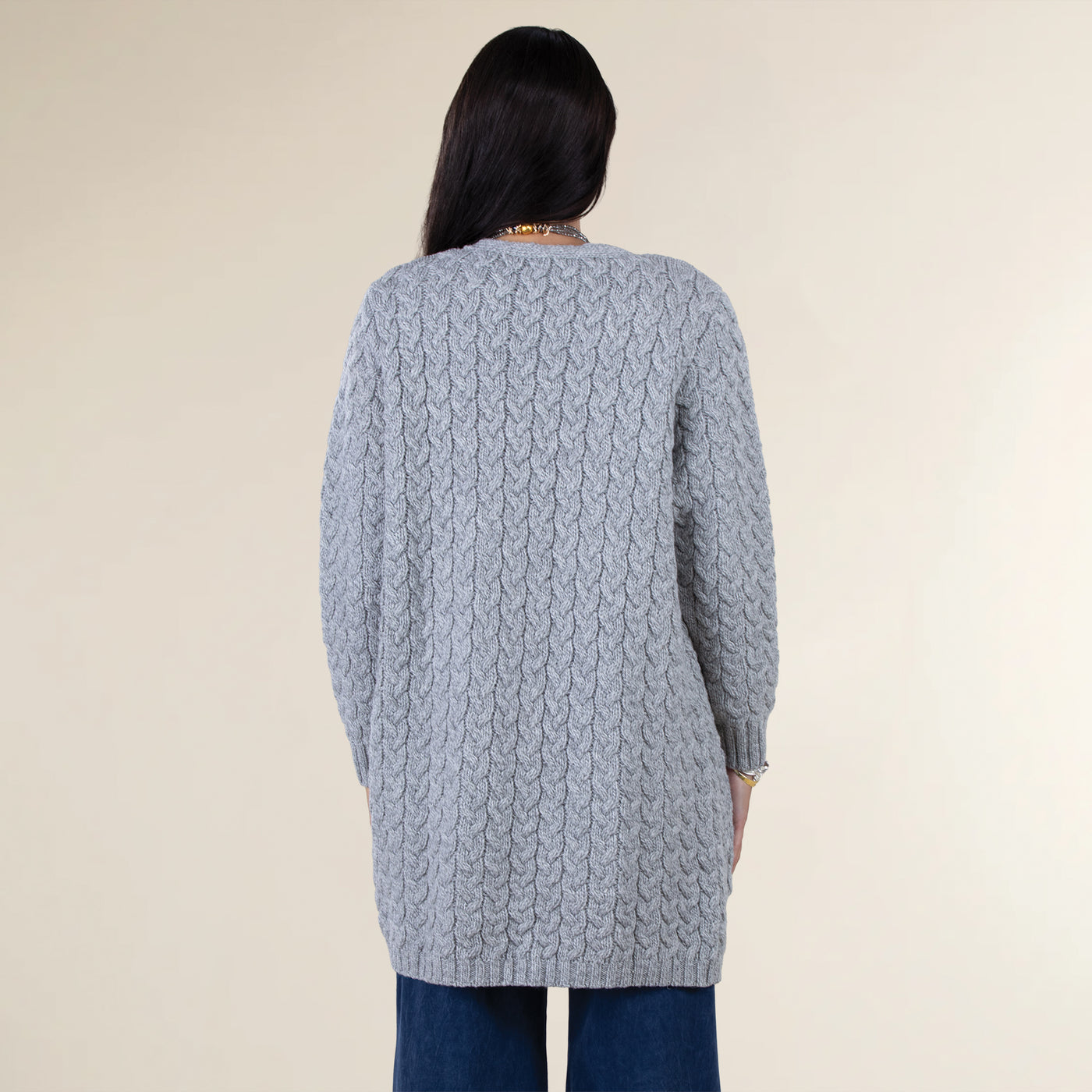 Soft Grey Merino Wool Open Cardigan